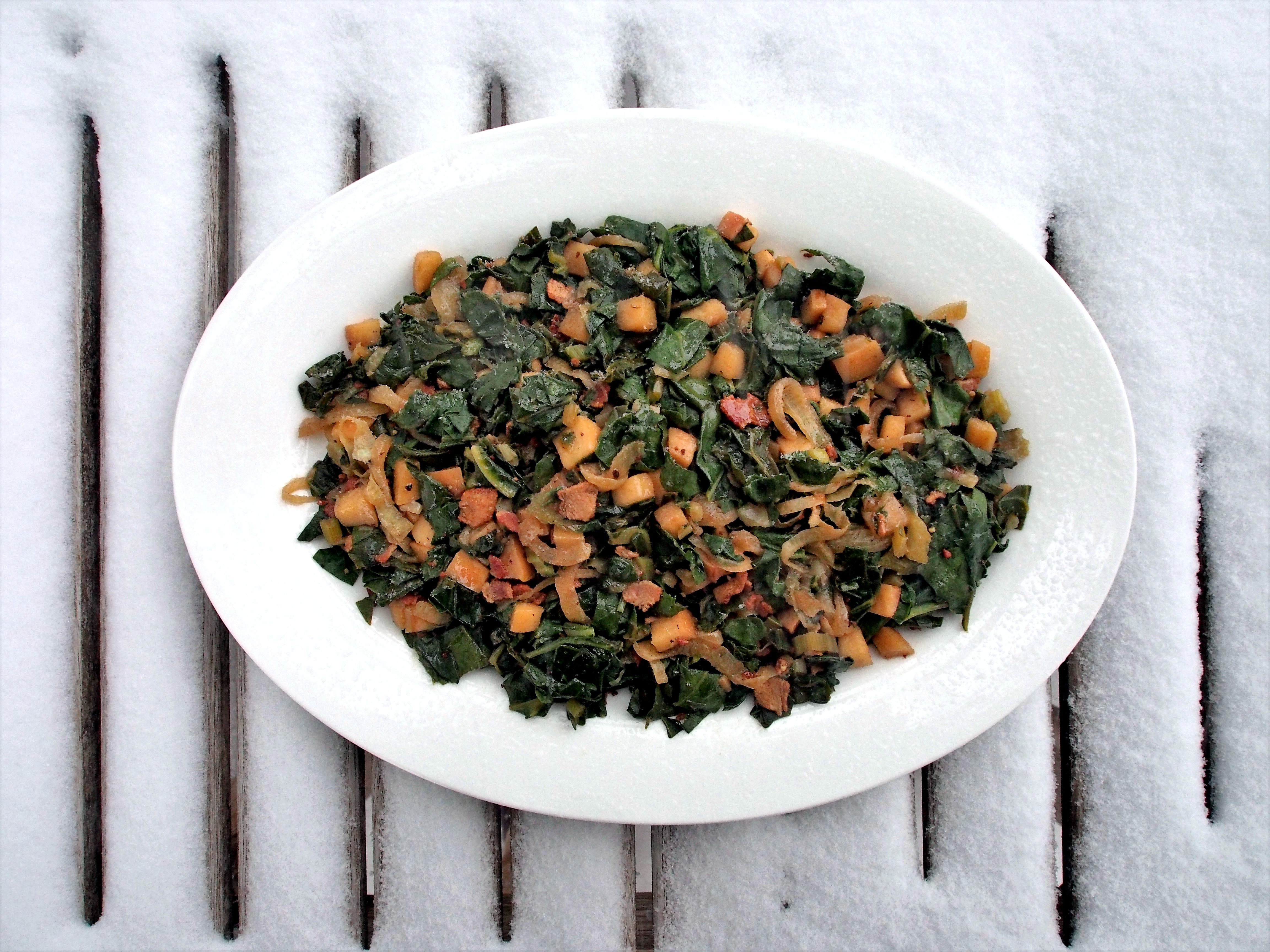 SAUTEED SWISS CHARD WITH APPLES AND BACON