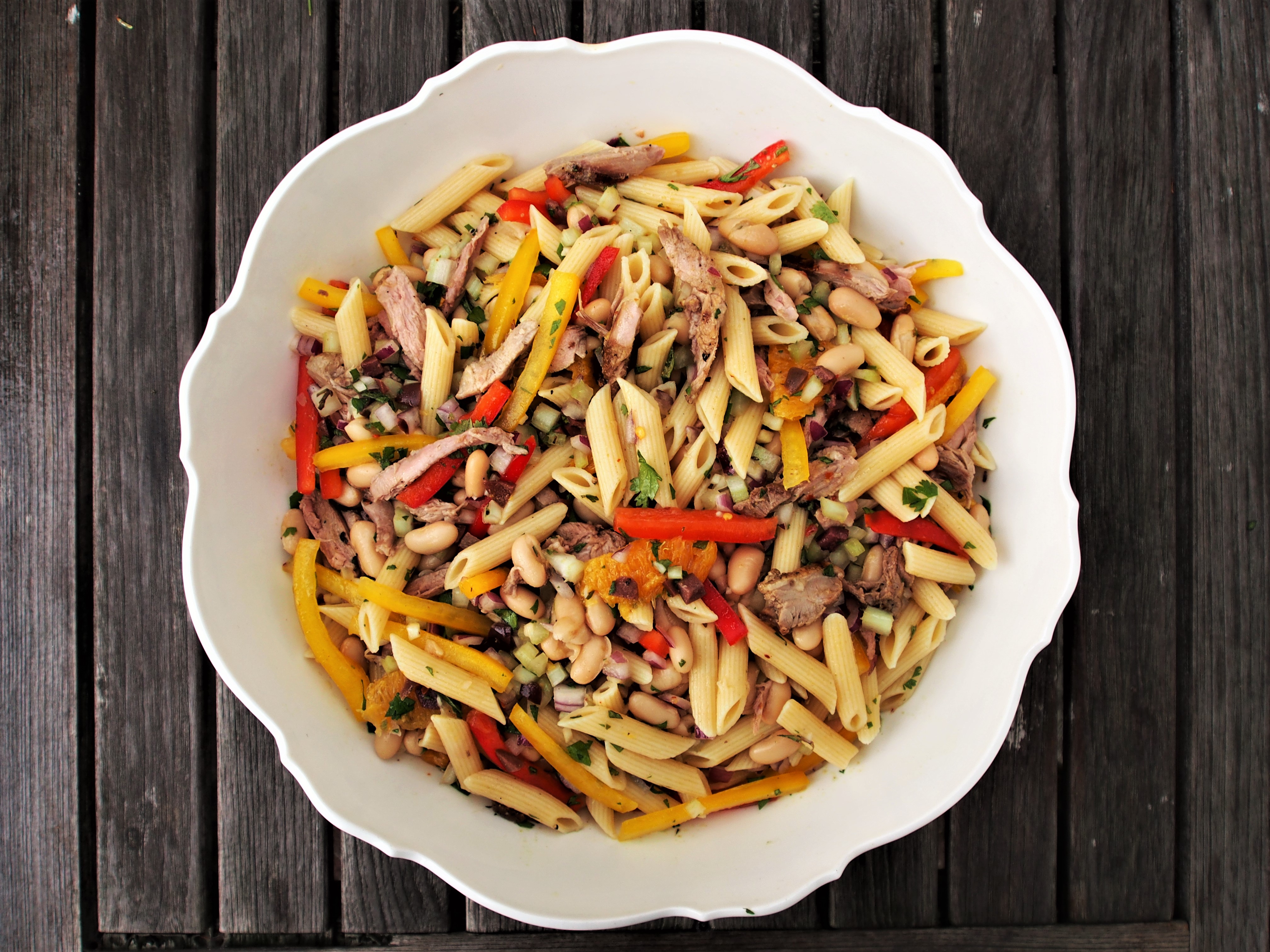 WHITE BEAN, PASTA AND GRILLED DUCK SALAD WITH ORANGE CUMIN VINAIGRETTE