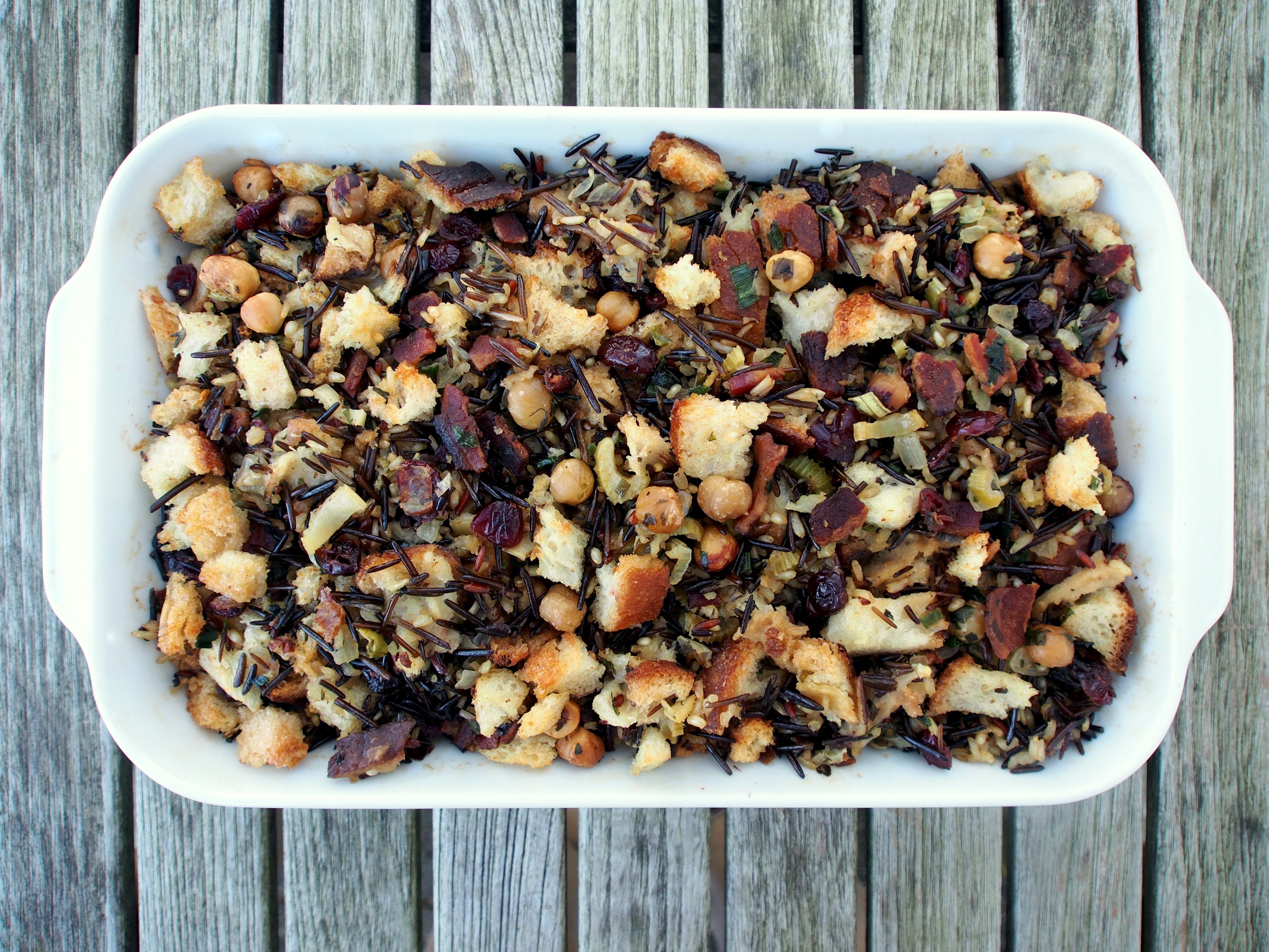 BACON, HAZELNUT, AND WILD RICE STUFFING