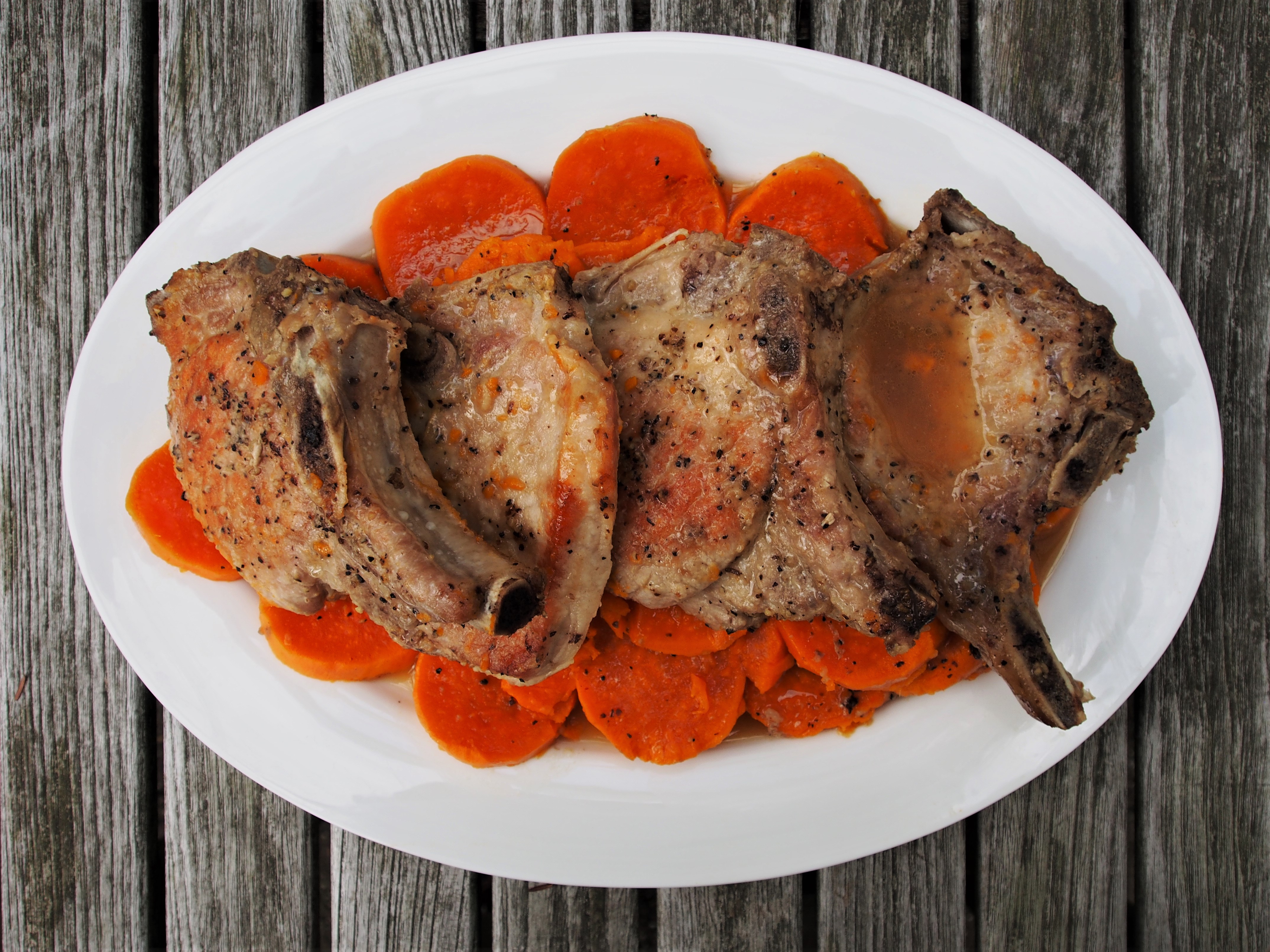BRAISED PORK CHOPS WITH SWEET POTATOES